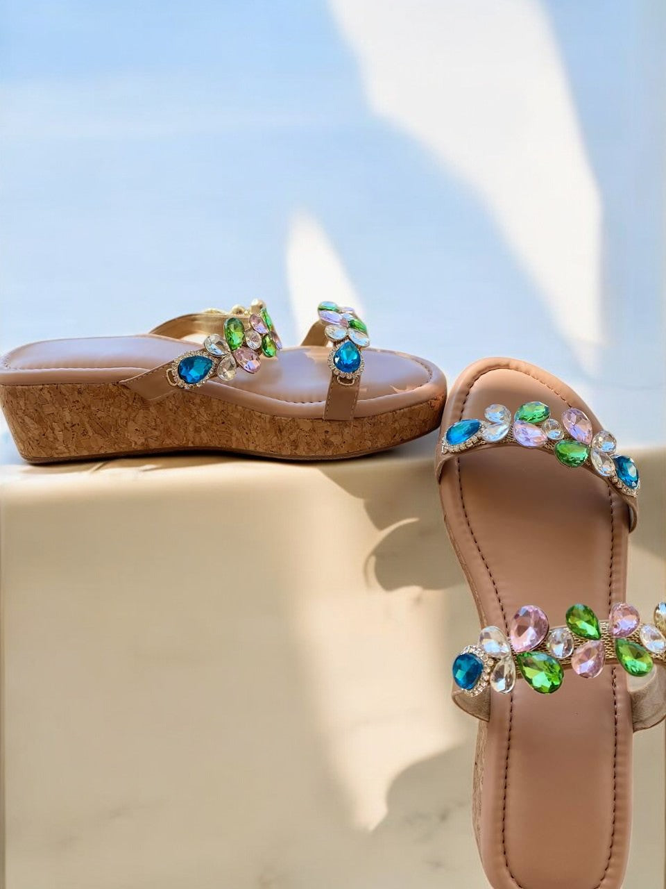 Rhinestone Double Strap Wedges