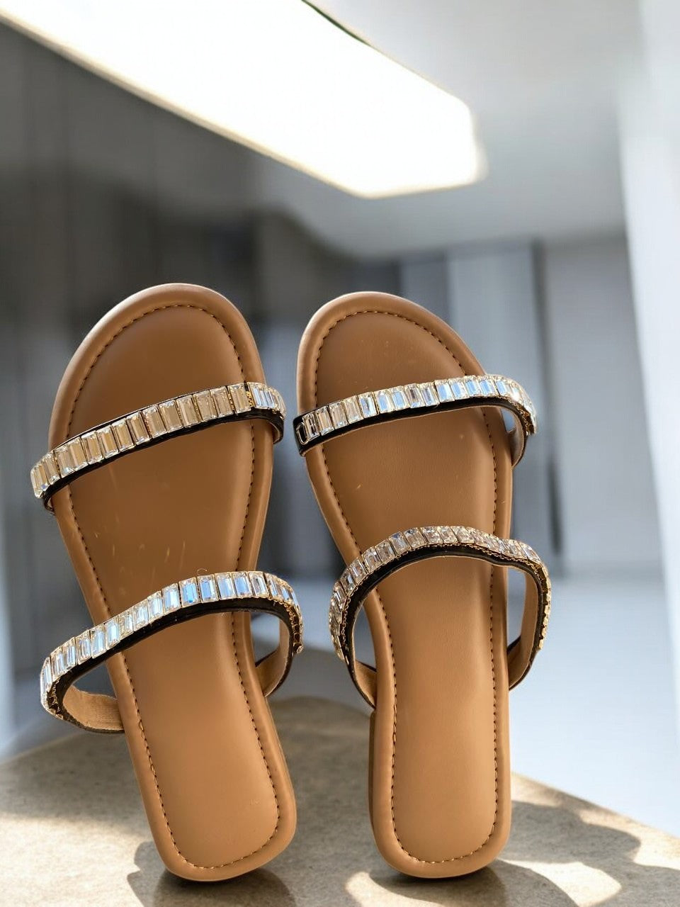 Rhinestone Double strap Flats